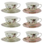 VIOLET zestaw 6 filiżanek 220 ml ze spodkiem Ceramic VIOLET set of 6 cups 220 ml with saucers