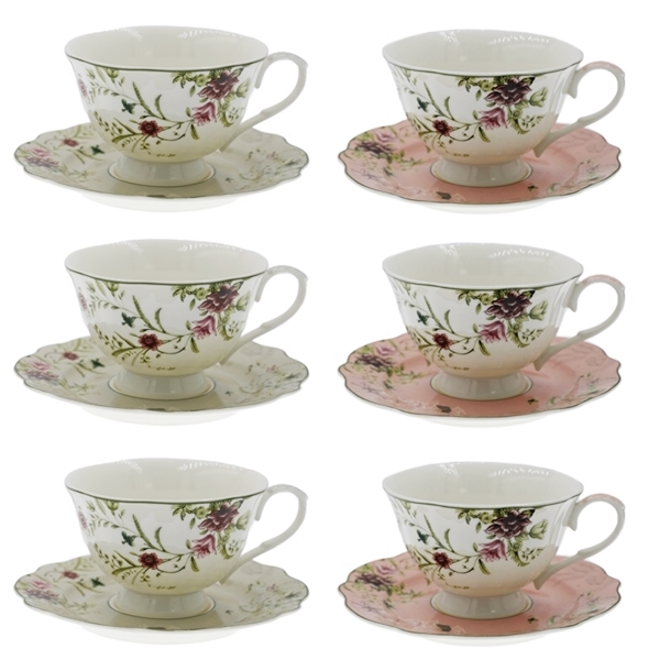 VIOLET zestaw 6 filiżanek 220 ml ze spodkiem Ceramic VIOLET set of 6 cups 220 ml with saucers