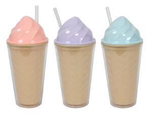 Plastikowy kubek na zimne napoje ICECREAM ze słomk Plastic mug 4cold ICECREAM SHAPE &straw 24532969