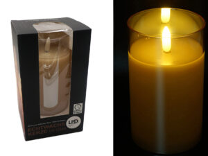 LED Świeca w szkle ZŁOTA 3D płomień o7,5cm h12,5 c LED Candlelight glass GOLD 3d flame o7,5cm h12,cm