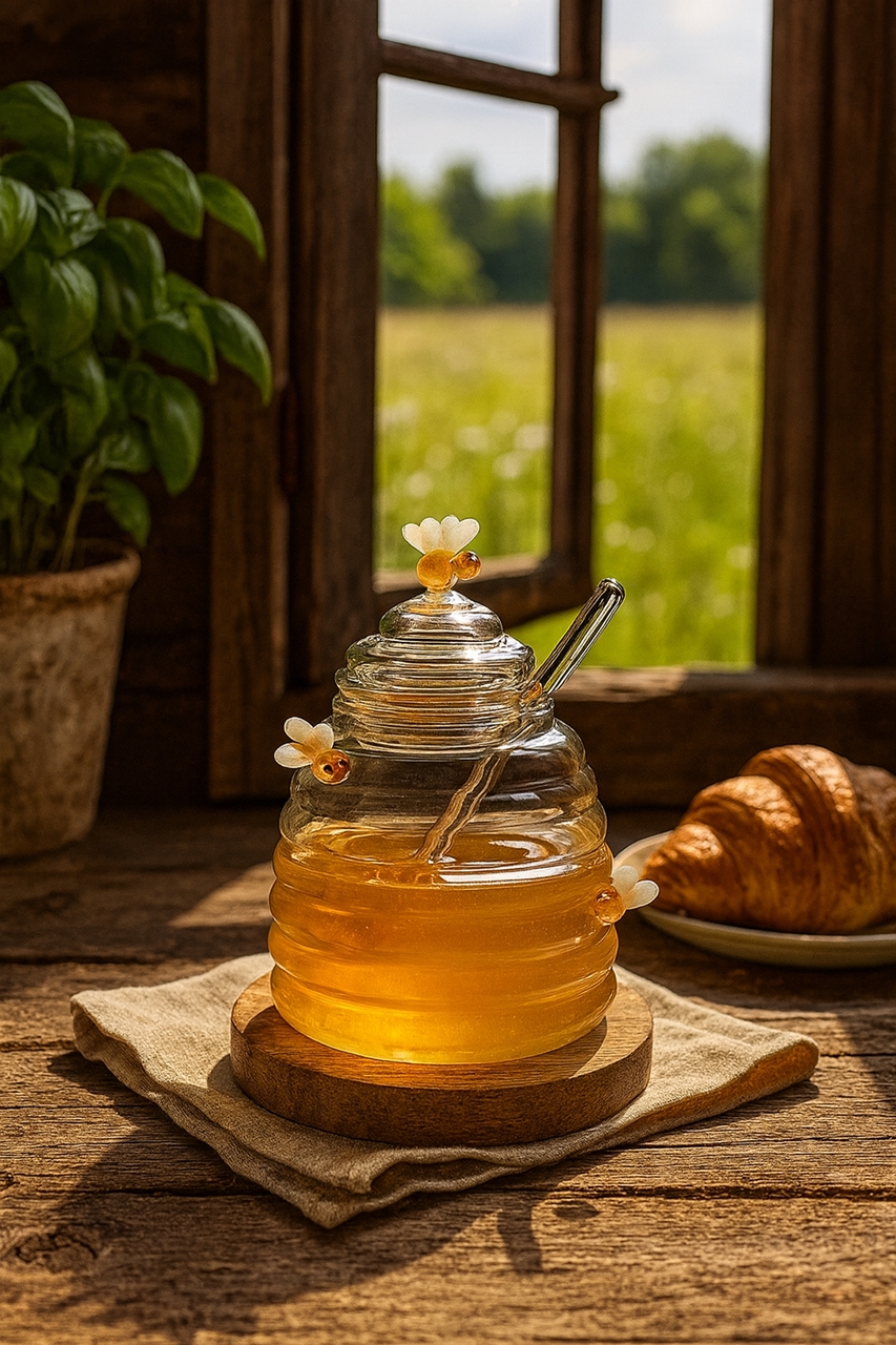 MPL LA BANDE pojemnik na miód NOWA pszczółka MPL LA BANDE boro glass honey jar new bees - obrazek 4