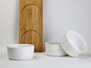 Porcelanowy zestaw bambus patera z 3 miskami BIAŁE Porcelain set bamboo plate & 3 bowls 24304225W
