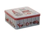 Zimowa puszka SZARY SKRZAT kwadrat 19x19x8 cm  Deco Xmas Tin box 19x19x8 cm 23465983 gnome