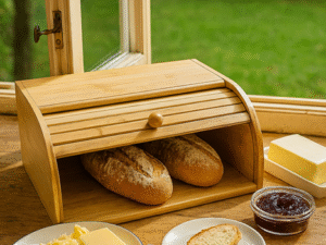 Chlebak bambusowy z OTWIERANĄ pokrywą BRĄZ Bamboo bread box with SLAT open door 22172419