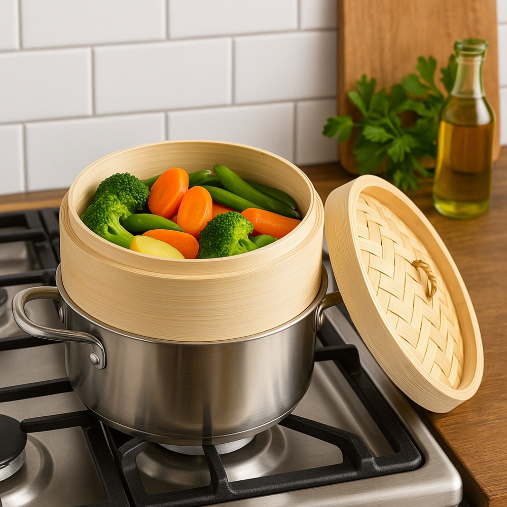 Bambusowy parownik 2-piętrowy 20 cm 22276516 Bamboo food steamer 20 cm 2 layer + cover 22276516 - obrazek 7
