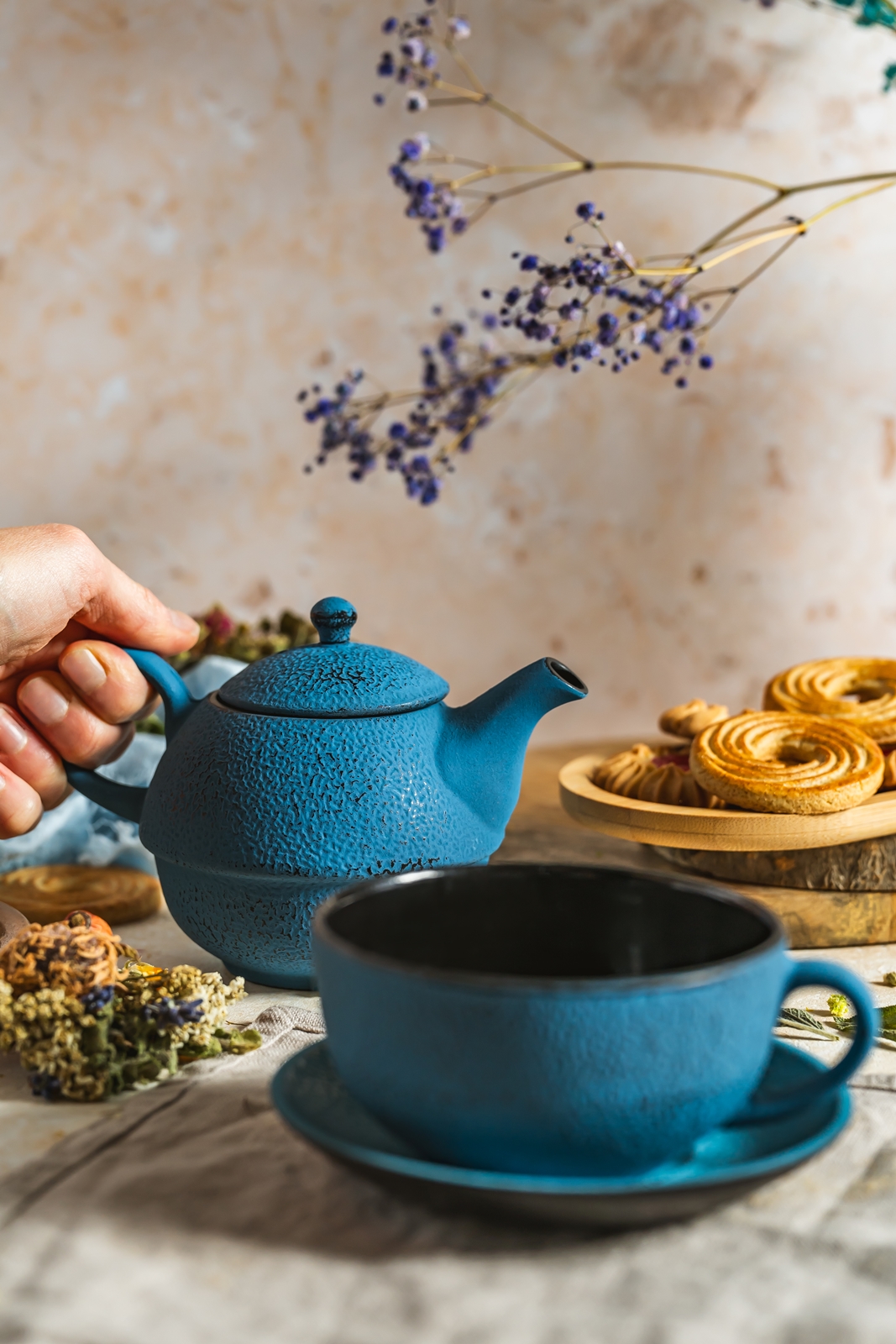 Żeliwny dzbanek i filiżanka TEA FOR ONE 0,4 l GIFT Cast iron TEA 4 ONE set 0,4l GIFT TURQUISE