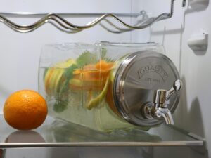 PARTY szklany słoik z kranikiem LEŻĄCY do LODÓWKI Glass jar with tap to FRIDGE metal cover 23468324