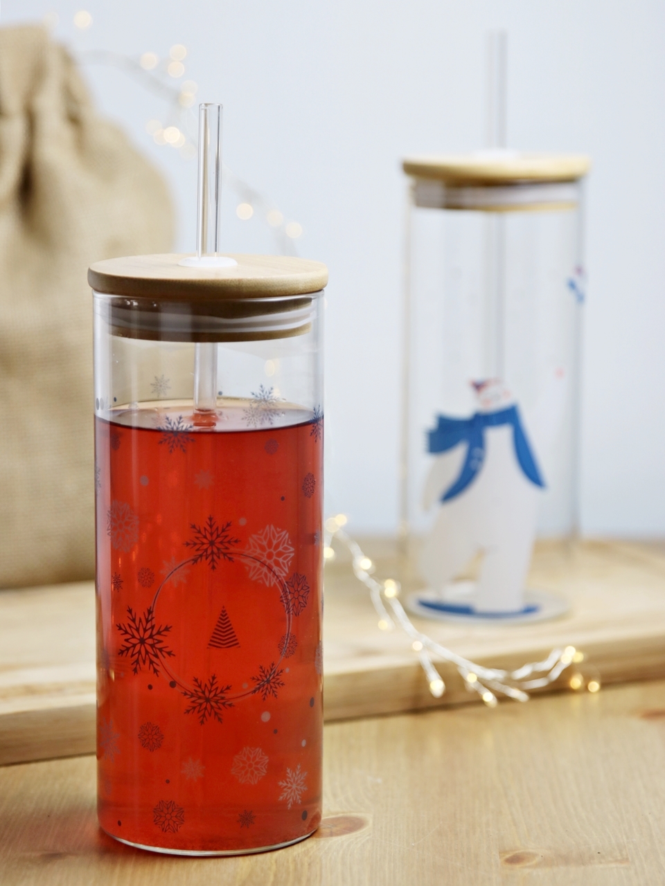 MPL Bidon szklany SMOOTHIE 400 ml ze słomką ZIMOWA MPL Water bottle for smoothie WINTER EDITION - obrazek 5