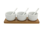 Ceramiczny zestaw bambus patera i 3 miski BIAŁE Ceramic set bamboo plate + 3 dip WHITE 23472684/3