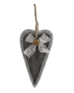 Serduszko serce drewno i biała koronka 15x8 cm  Pendant MT0065 Zawieszka Grey heart with lace