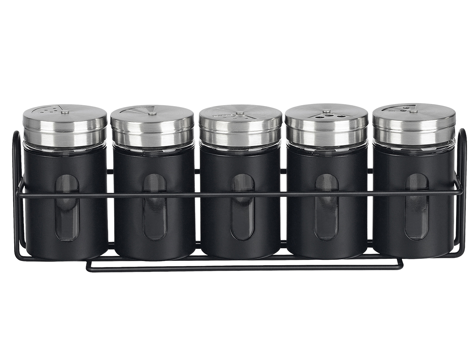 Szklany pojemnik do przypraw zestaw 5 szt czarny Glass spice conteiner set 5 pcs BLACK 23461586