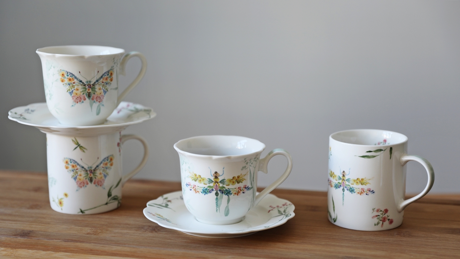 PAPILLON zestaw 6 filiżanek 220 ml ze spodkiem Ceramic PAPILLON set of 6 cups 220 ml with saucers - obrazek 3