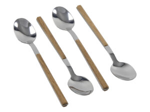 Sztućce zestaw 4 el rączką z imitacja drewna łyżec Cutlery set 4 pcs spoon wooden look desig 22081582