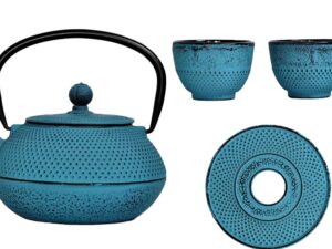 Żeliwny dzbanek zaparzacz  0,8 l GIFT zestaw TURKU Cast iron japanese teapot 0,8L GIFT SET TURQUISE