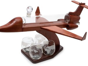 MPL Drewniany stojak z karafką SAMOLOT duży MPL Glass decanter BIG PLANE shape wooden stand