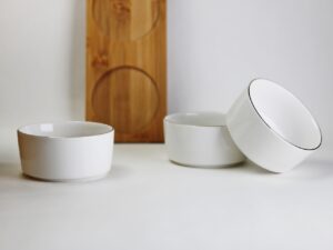 Porcelanowy zestaw bambus patera z 3 miskami ZŁOTY Porcelain set bamboo plate & 3 bowls 24304225G rim