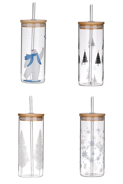 MPL Bidon szklany SMOOTHIE 400 ml ze słomką ZIMOWA MPL Water bottle for smoothie WINTER EDITION