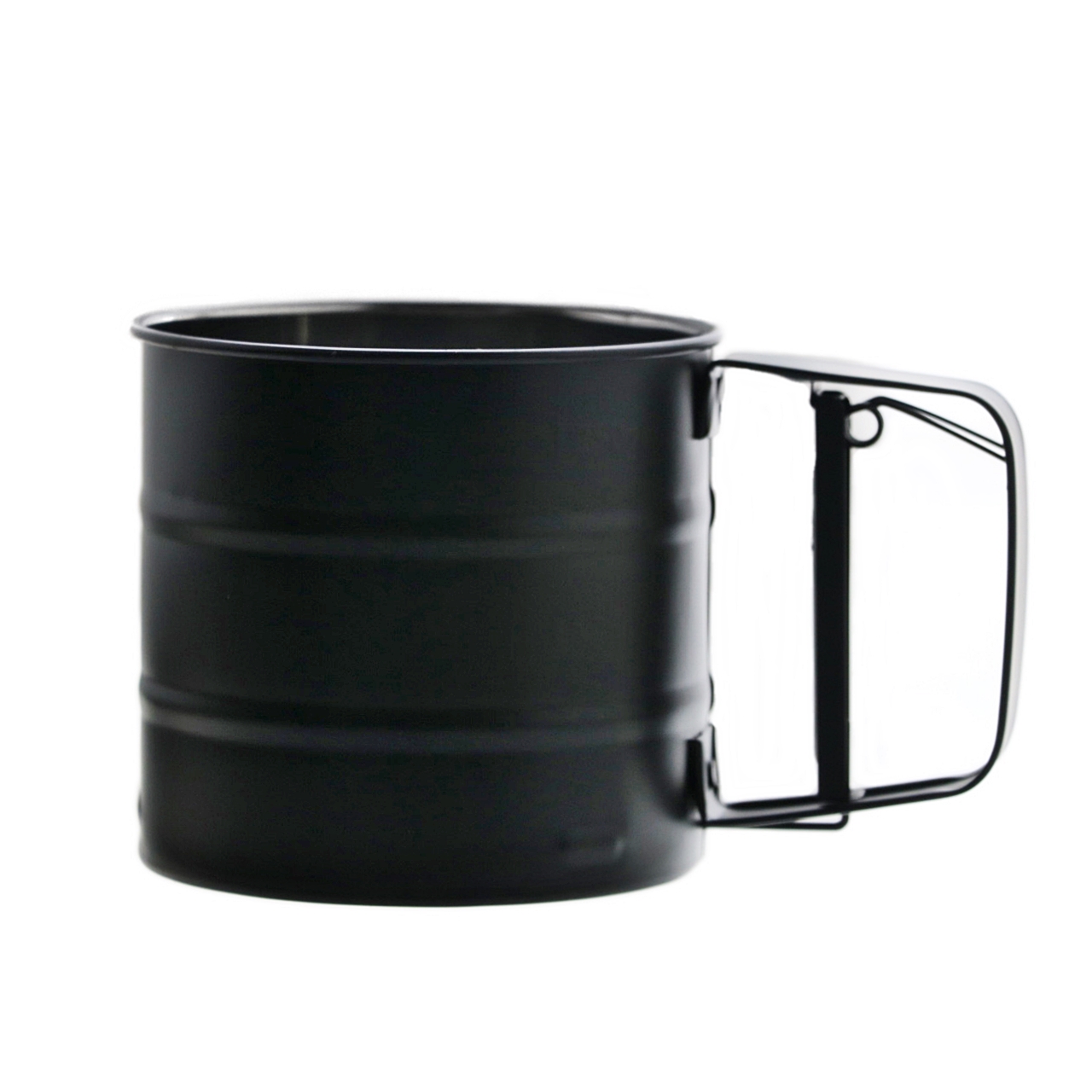 Stalowy przesiewak z rączką do mąki, cukru CZARNY Stainless black mat mug with strainer 22092684