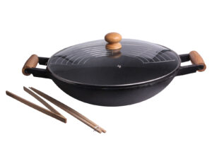 Żeliwny patelnia WOK z pokrywką  35cm zestaw 6 el CAST IRON Frying pan WOK lid 35cm 23460345