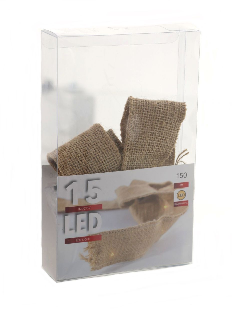 LED drucik srebrny ciepłe 15 diod NA JUCIE 1,5 AA LED wire warm 15 light 1m NATURAL JUTE 23120559 AA - obrazek 2