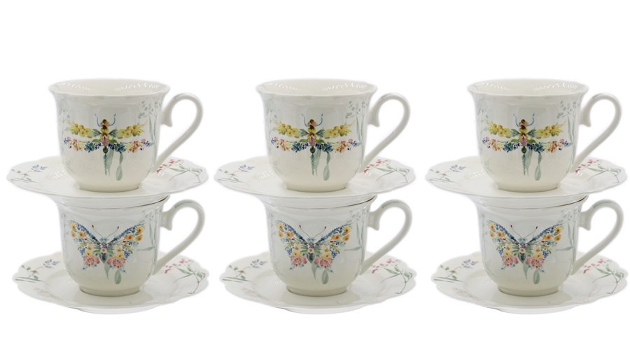 PAPILLON zestaw 6 filiżanek 220 ml ze spodkiem Ceramic PAPILLON set of 6 cups 220 ml with saucers