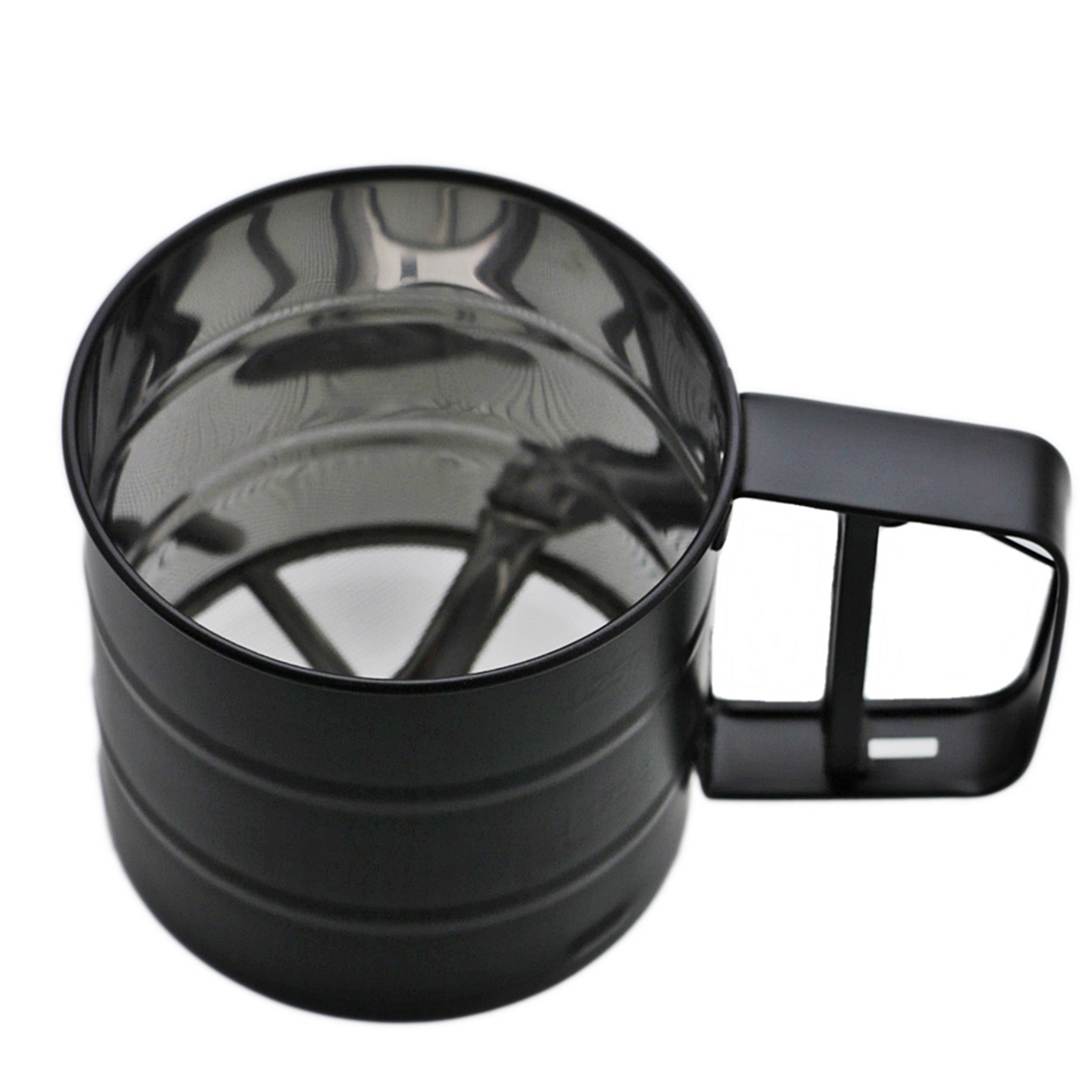Stalowy przesiewak z rączką do mąki, cukru CZARNY Stainless black mat mug with strainer 22092684 - obrazek 2