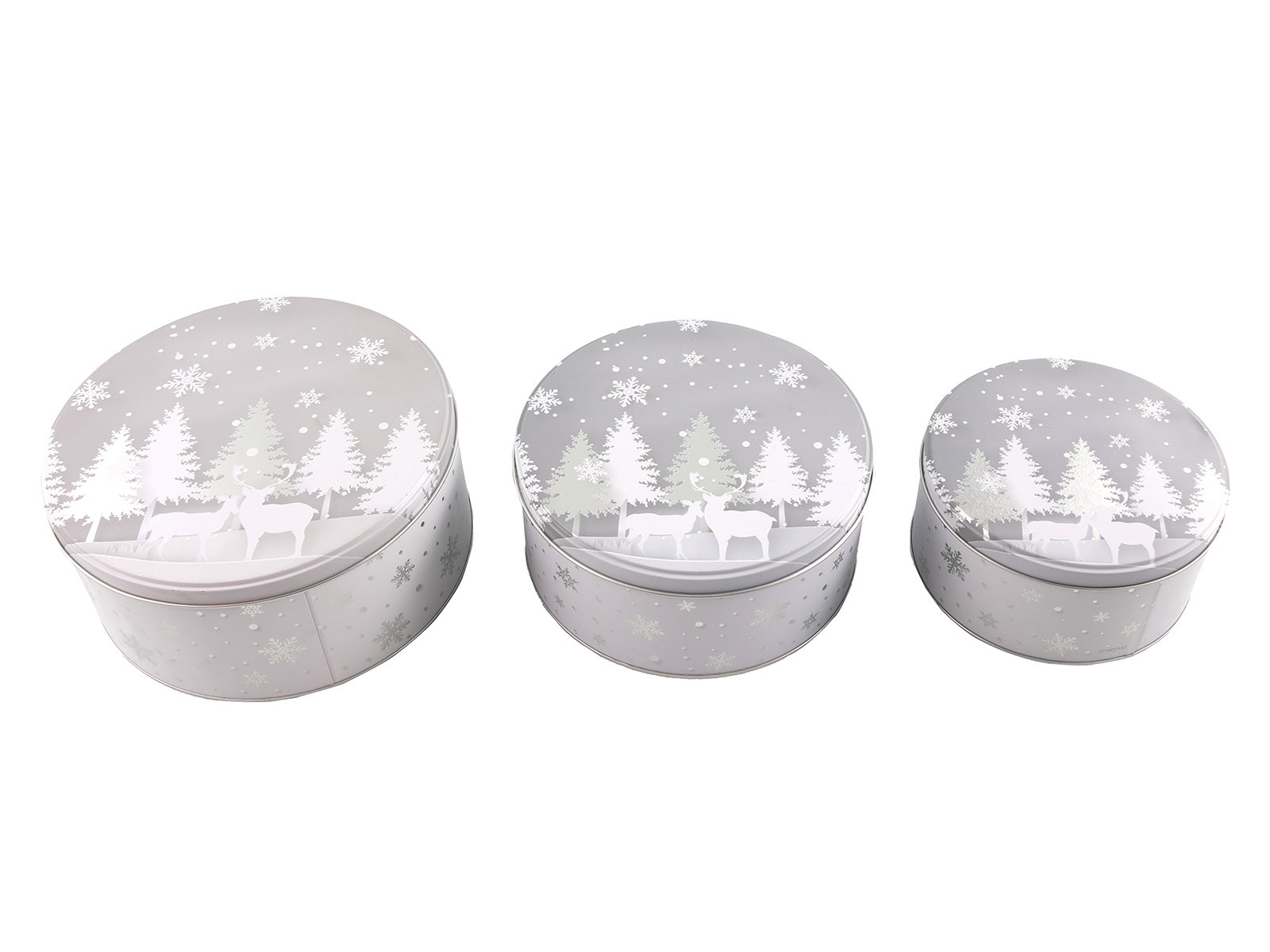 Zimowa puszka ZESTAW 3 srebrnych okragłych Deco WINTER Tin box set 3 pcs 23465162