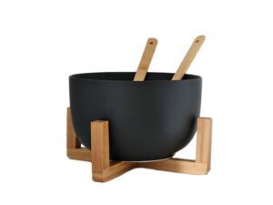 Bambusowo porcelanowy zestaw sałatkowy 4el L 2 gat Bamboo stand & porcelain BLACK bowl set L 24307334