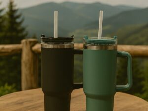 STALOWY kubek termczny DUŻY ze słomką 0,9l Steel thermo MUG 0,9l 23890149 black green