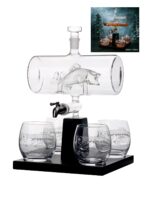 MPL Szklana karafka z RYBA  na stojaku z 4 szklank MPL Glass decanter with FISH on stand with 4 glas