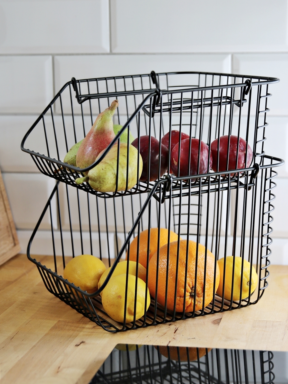 METALOWY druciany koszyk na OWOCE CZARNY PIĘTRO M Wire metal fruit basket STACKABLE M BLACK 23491540 - obrazek 3