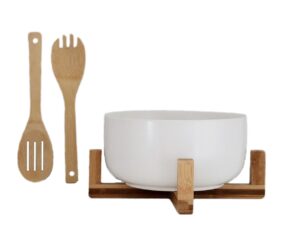Bambusowo porcelanowy zestaw sałatkowy 4el M biały Bamboo stand & porcelain WHITE bowl set M 24307324