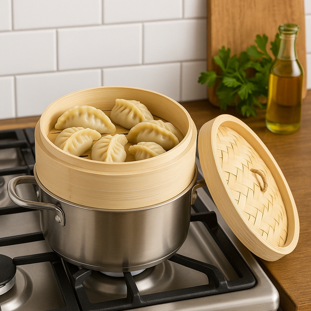 Bambusowy parownik 2-piętrowy 20 cm 22276516 Bamboo food steamer 20 cm 2 layer + cover 22276516
