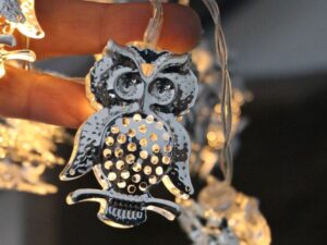 LED lampki srebrne 10 diod ciepłe światło SOWY AA LED Silver 10 warm light OWL 23121364 AA