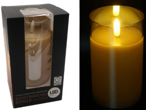 LED Świeca w szkle ZŁOTA 3D płomień o7,5cm h15 cm LED Candlelight glass GOLD 3d flame o7,5cm h15cm