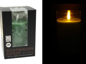 LED Świeca w szkle MIĘTA 3D płomień o7,5cm h12,5 c LED Candlelight glass MINT 3d flame o7,5cm h12,cm