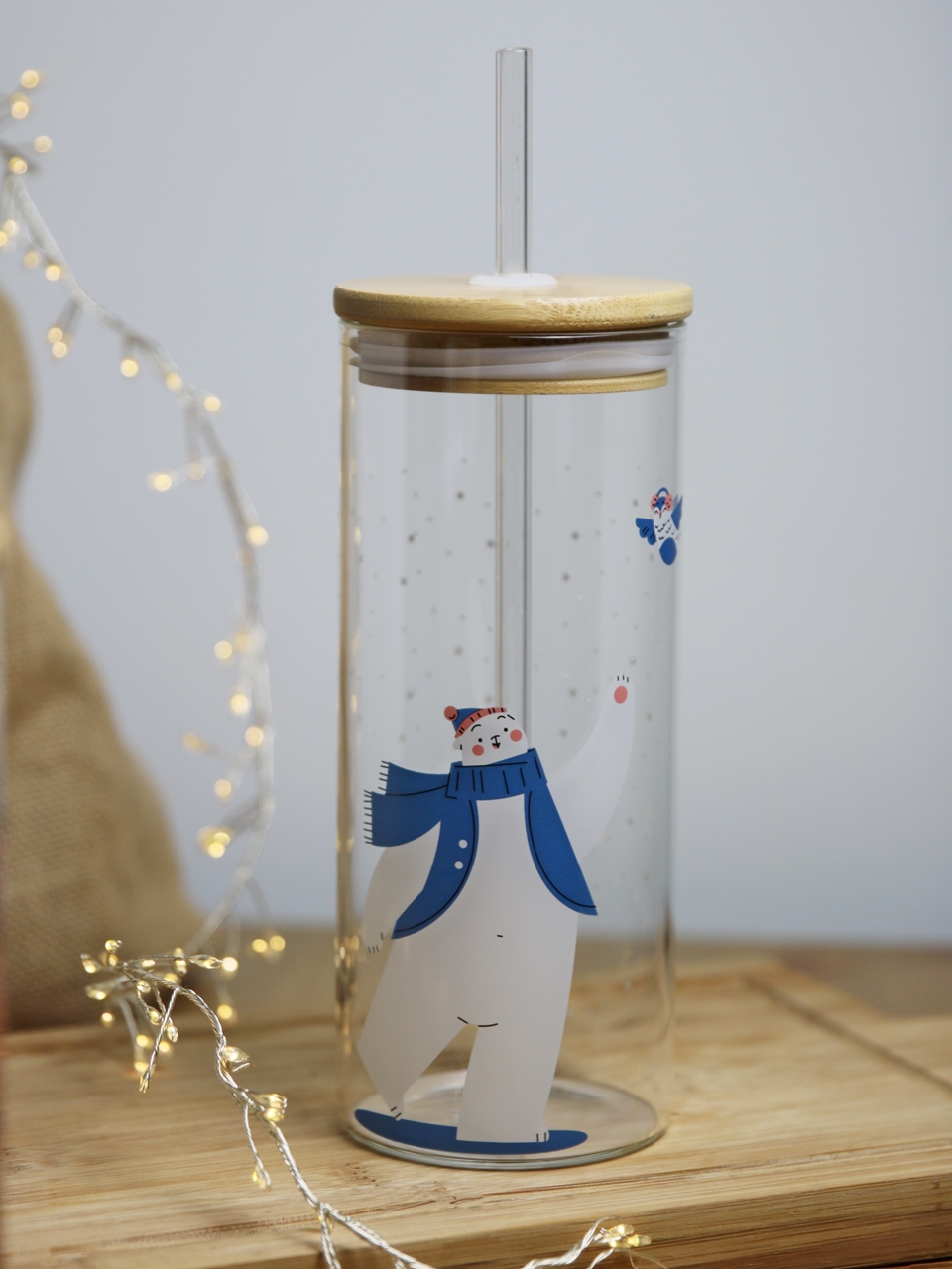 MPL Bidon szklany SMOOTHIE 400 ml ze słomką ZIMOWA MPL Water bottle for smoothie WINTER EDITION - obrazek 3