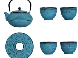 Żeliwny dzbanek zaparzacz 1,5 l GIFT zestaw TURKUS Cast iron japanese teapot 1,5L GIFT SET TURQUISE