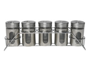Szklany pojemnik do przypraw zestaw 5 sztuk Glass spice conteiner set 5 pcs SILVER 23461490