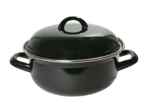 Emaliowany CZARNY garnek NISKI 24 cm Enamel pot 24 cm black low 25030088