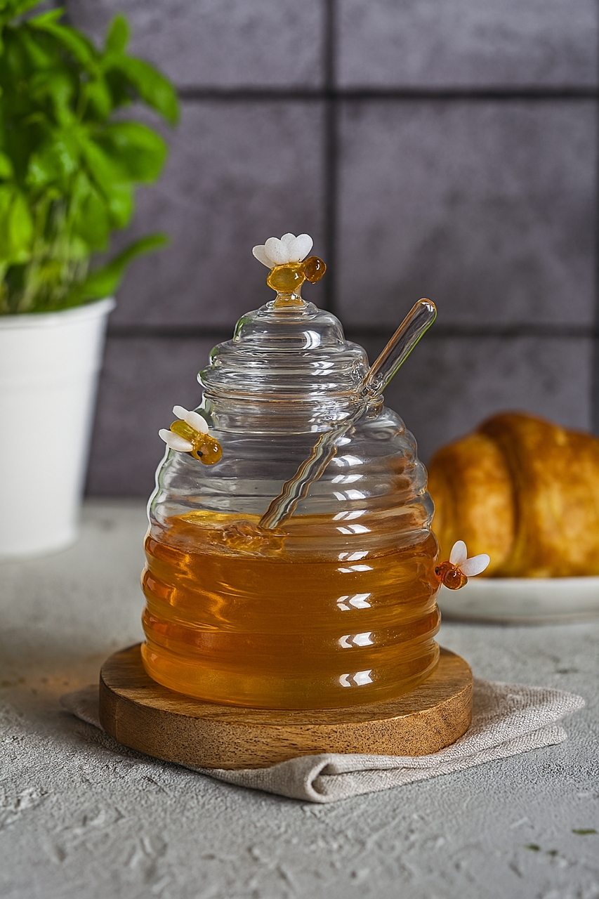 MPL LA BANDE pojemnik na miód NOWA pszczółka MPL LA BANDE boro glass honey jar new bees - obrazek 2