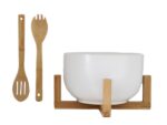 Bambusowo porcelanowy zestaw sałatkowy 4el L biały Bamboo stand & porcelain WHITE bowl set L 24307315
