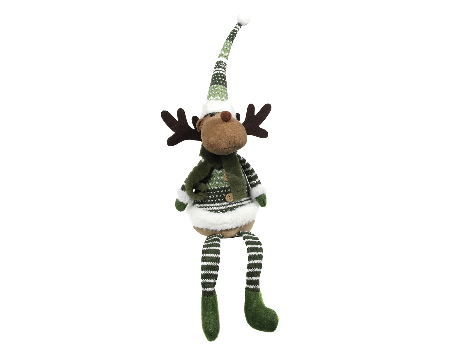 Deco zimowy ŁOŚ zielony 58 cm siedzący Deco Winter Deer GREEN 58 cm hanging legs 23096967