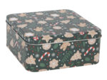 Zimowa puszka CIEMNA ZIELEŃ kwadratowa Deco WINTER Tin box DARK GREEN square 23465333
