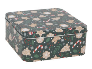 Zimowa puszka CIEMNA ZIELEŃ kwadratowa Deco WINTER Tin box DARK GREEN square 23465333