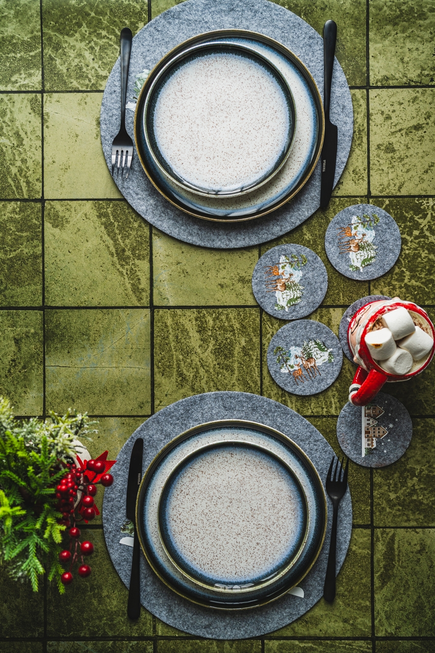 Filcowe podkladki 10 cm zestaw 4 ZIMOWE SZARY 2 w Felt coaster mat set 4 10 WINTER GREY MIX 23099462 - obrazek 3