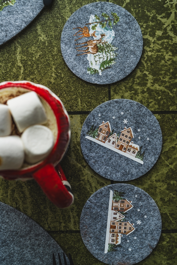 Filcowe podkladki 10 cm zestaw 4 ZIMOWE SZARY 2 w Felt coaster mat set 4 10 WINTER GREY MIX 23099462 - obrazek 4