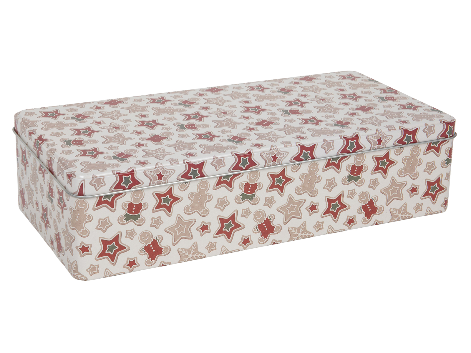 Zimowa puszka GWIAZDKI CZERWONA prostokątna Deco WINTER Tin box STAR RED rectangle 23465359