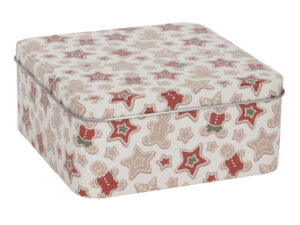 Zimowa puszka GWIAZDKI CZERWONA kwadratowa Deco WINTER Tin box STAR RED square 23465367