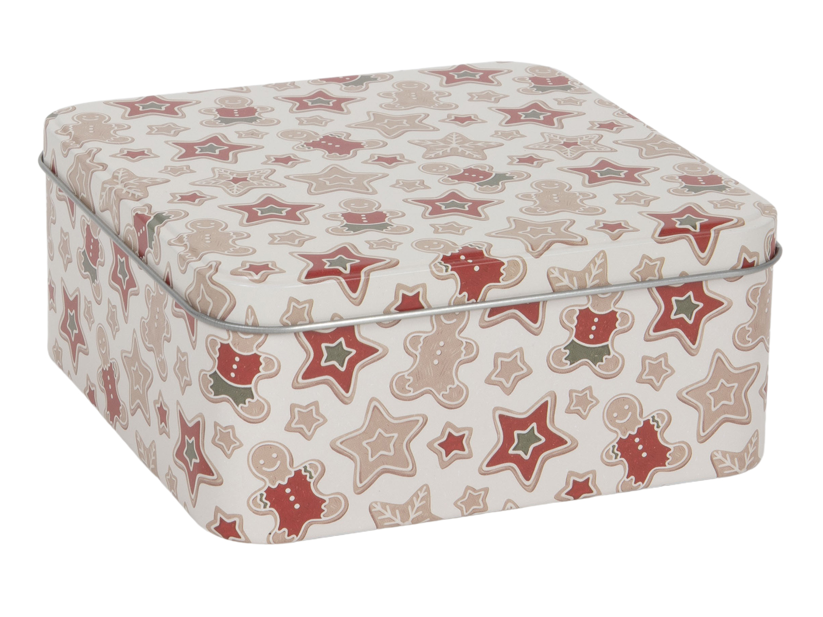 Zimowa puszka GWIAZDKI CZERWONA kwadratowa Deco WINTER Tin box STAR RED square 23465367